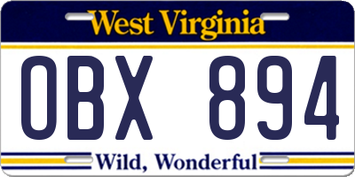 WV license plate OBX894