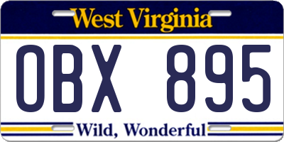 WV license plate OBX895