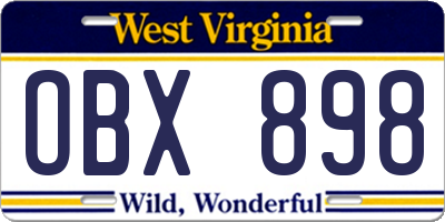 WV license plate OBX898