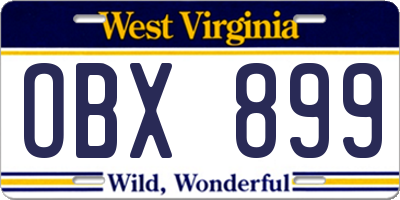 WV license plate OBX899