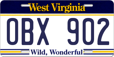 WV license plate OBX902