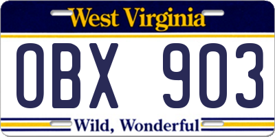 WV license plate OBX903