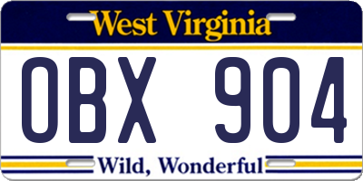 WV license plate OBX904