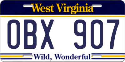 WV license plate OBX907