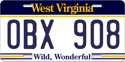 WV license plate OBX908