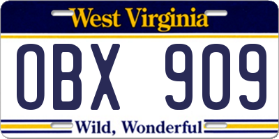 WV license plate OBX909