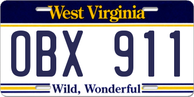 WV license plate OBX911