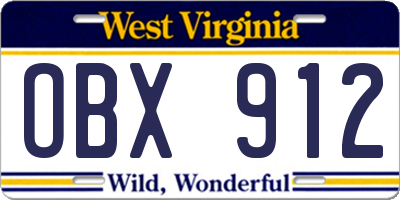 WV license plate OBX912
