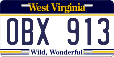 WV license plate OBX913