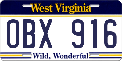 WV license plate OBX916