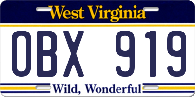 WV license plate OBX919