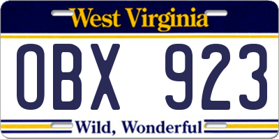 WV license plate OBX923