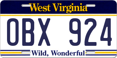 WV license plate OBX924