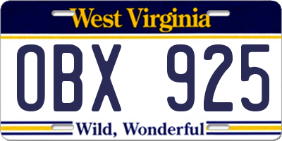 WV license plate OBX925