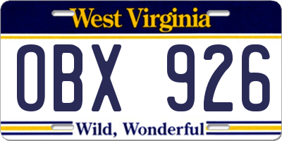 WV license plate OBX926