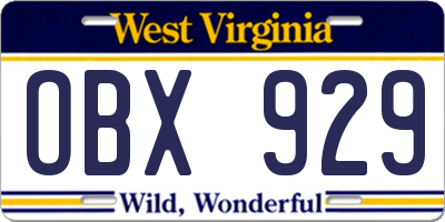 WV license plate OBX929