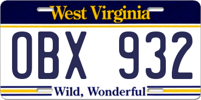 WV license plate OBX932