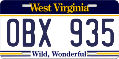WV license plate OBX935