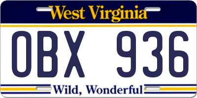 WV license plate OBX936
