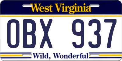 WV license plate OBX937