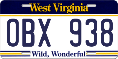 WV license plate OBX938