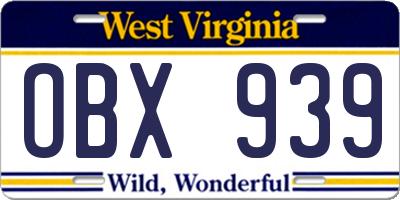 WV license plate OBX939