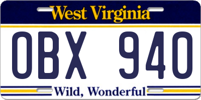 WV license plate OBX940