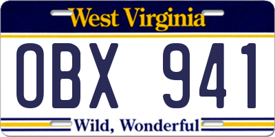 WV license plate OBX941
