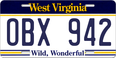 WV license plate OBX942