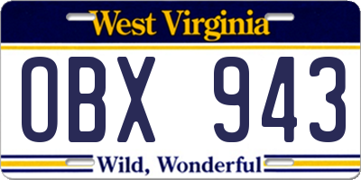 WV license plate OBX943