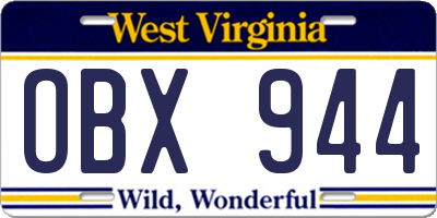 WV license plate OBX944