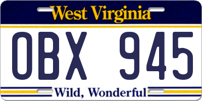 WV license plate OBX945