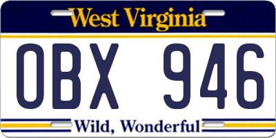 WV license plate OBX946