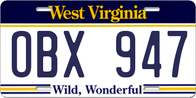 WV license plate OBX947