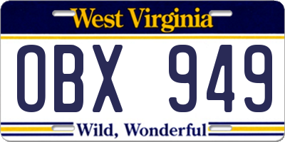 WV license plate OBX949