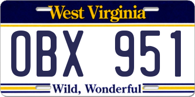 WV license plate OBX951