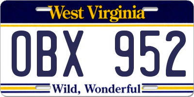 WV license plate OBX952