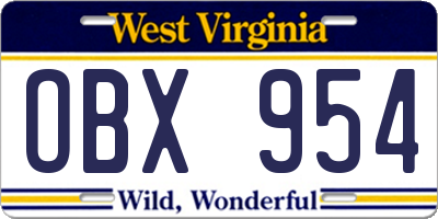 WV license plate OBX954