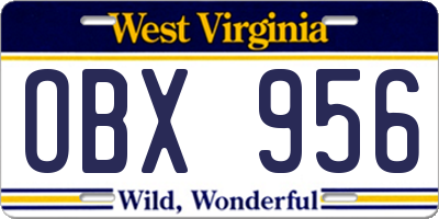 WV license plate OBX956