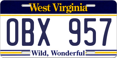 WV license plate OBX957