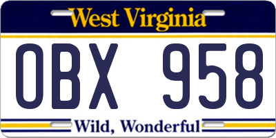 WV license plate OBX958