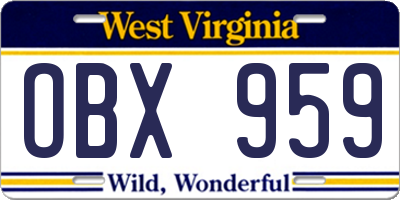 WV license plate OBX959