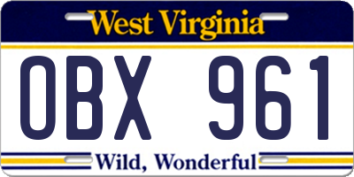 WV license plate OBX961