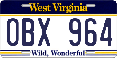 WV license plate OBX964