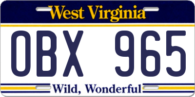 WV license plate OBX965