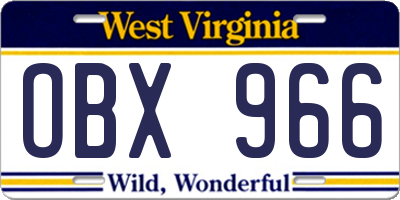 WV license plate OBX966