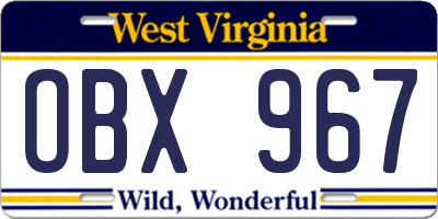 WV license plate OBX967