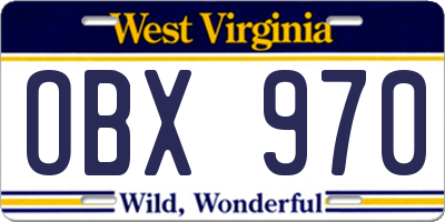 WV license plate OBX970