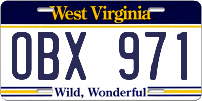 WV license plate OBX971