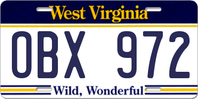 WV license plate OBX972